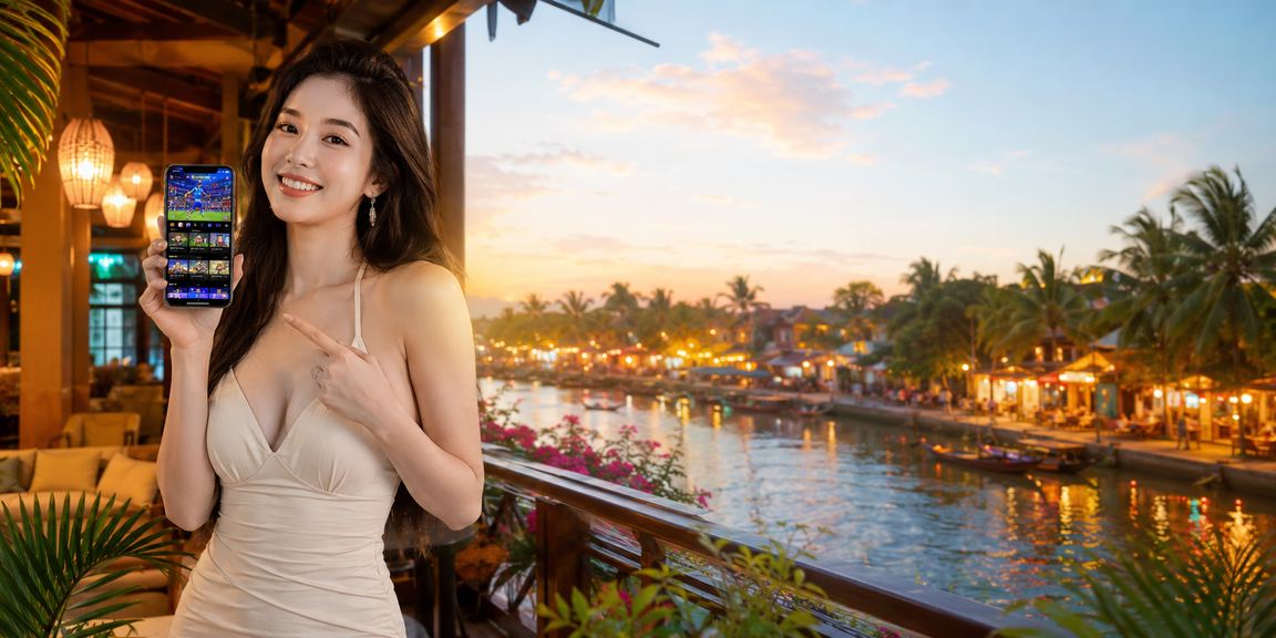 Người dùng tại Hội An trải nghiệm nền tảng giải trí xsmnn trên điện thoại bên tách cà phê buổi sáng